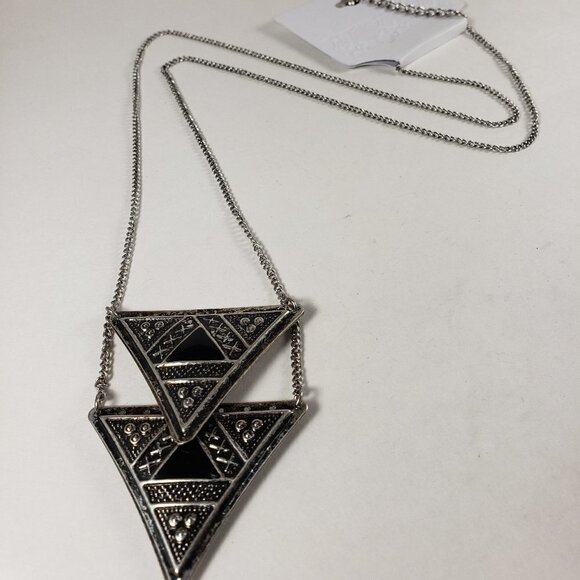 Boho Geometric Triangle Statement Necklace – Silver Tribal Pendant - Stylish - Picture 2 of 8